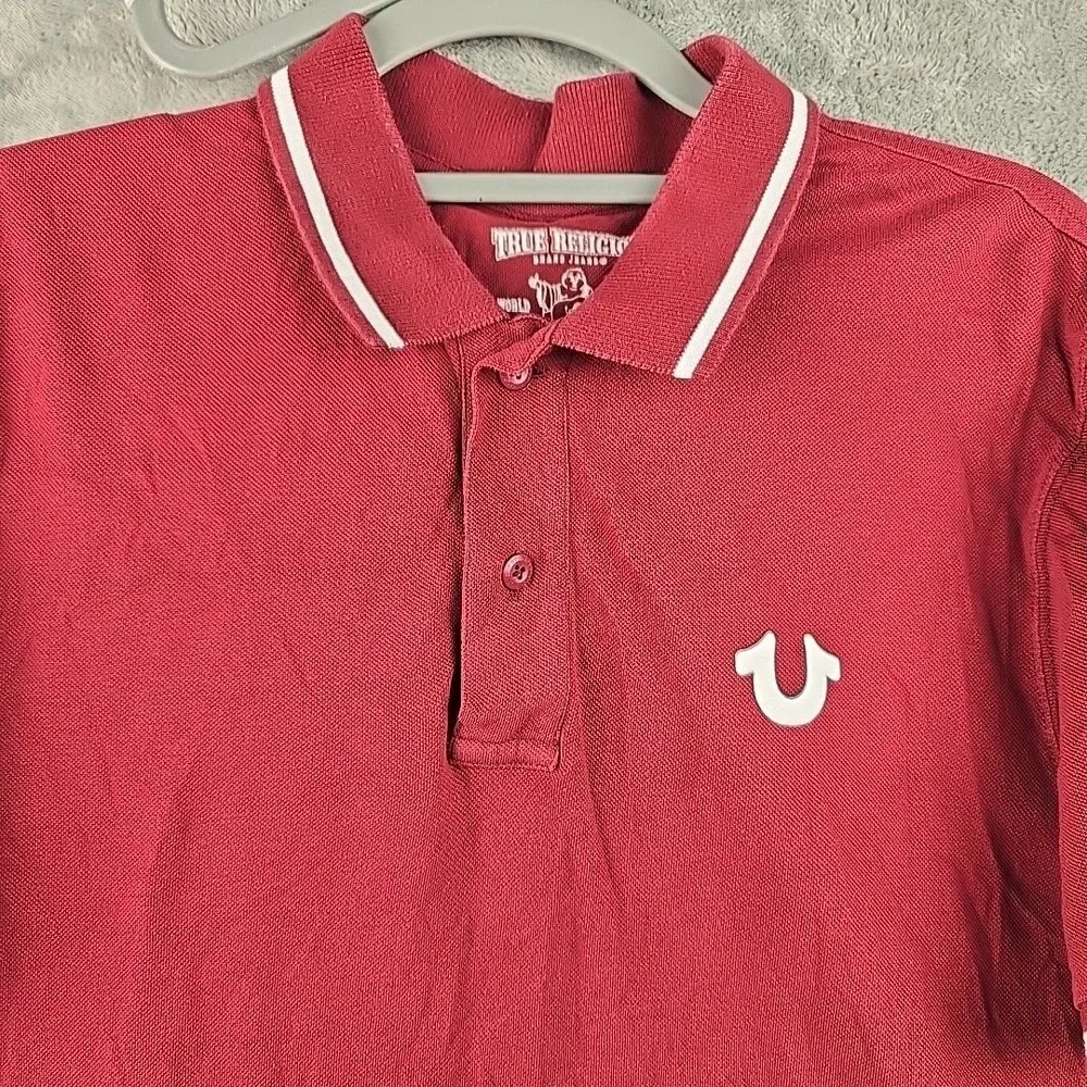 True Religion Polo Shirt Men's‎ Small Red Graphic Varisty Retro Pique
